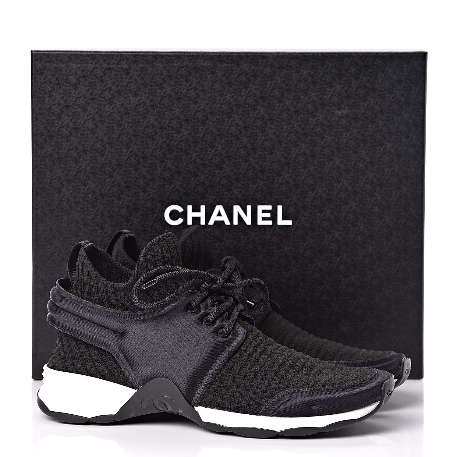 Chanel Stretch Fabric Womens CC Sneakers 37.5 Black 8 of 8