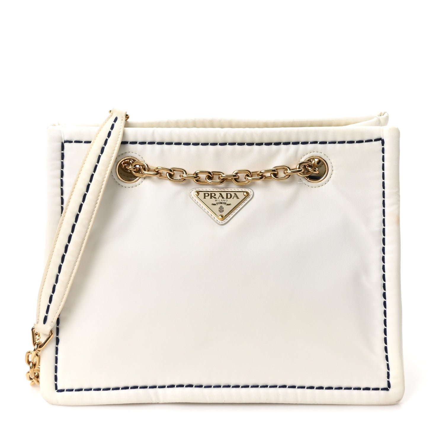 Tessuto Nylon Triangle Chain Tote White