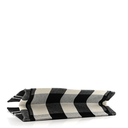 Christian Dior Canvas Embroidered Checkered Book Tote Black White 4 of 13