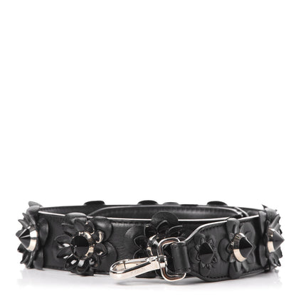 Fendi Vitello Dolce Nappa Patent Flowerland Studded Strap You Black 1 of 4