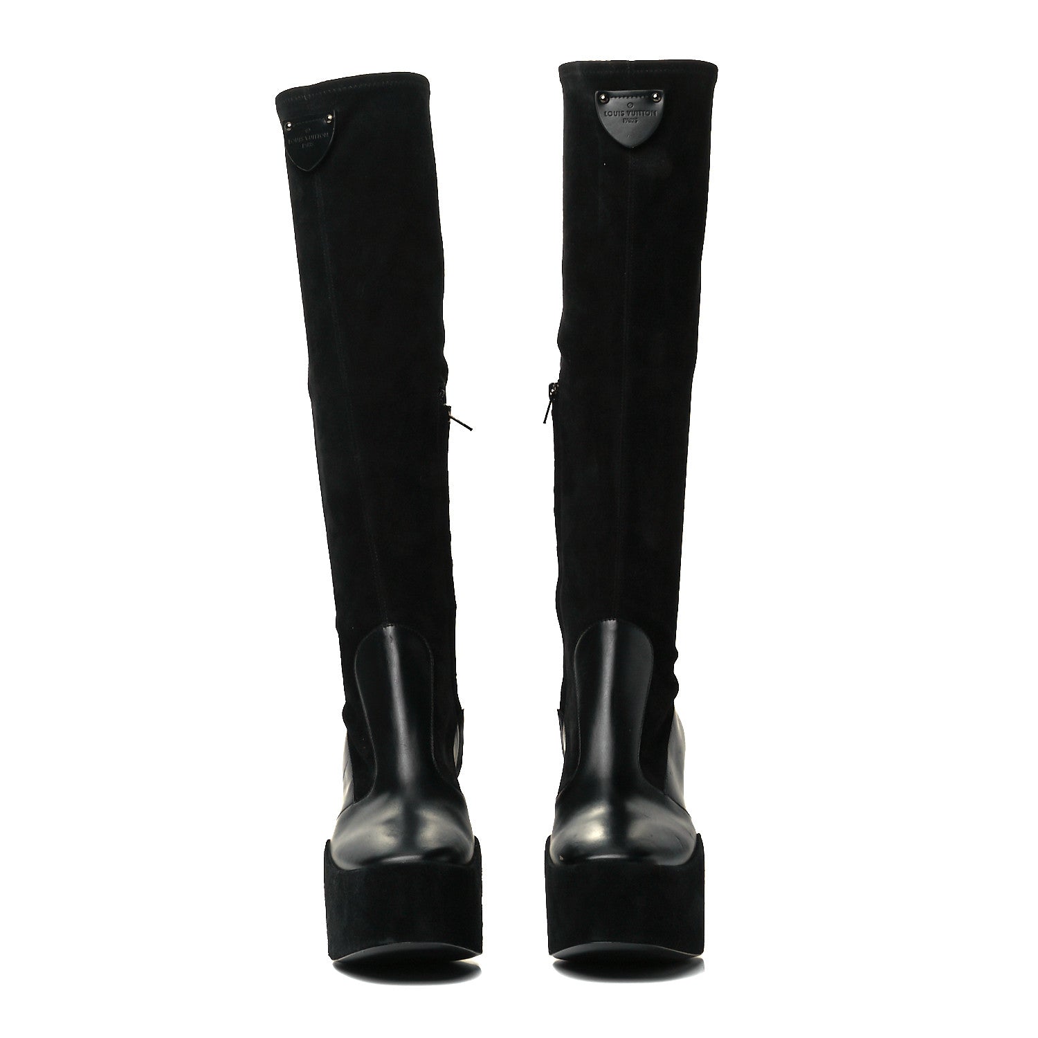 Louis Vuitton Suede Calfskin Monogram Podium Platform Thigh Boots 37 Black 2 of 6