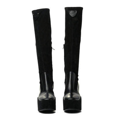 Louis Vuitton Suede Calfskin Monogram Podium Platform Thigh Boots 37 Black 2 of 6