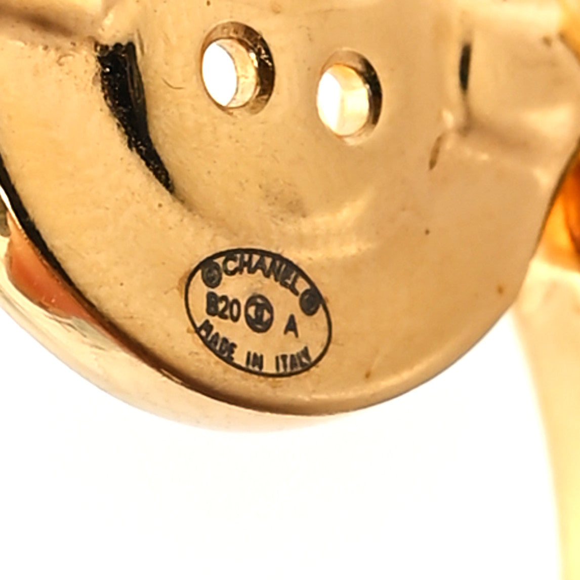 Chanel Metal Paris Button Hoop Earrings Gold 3 of 4