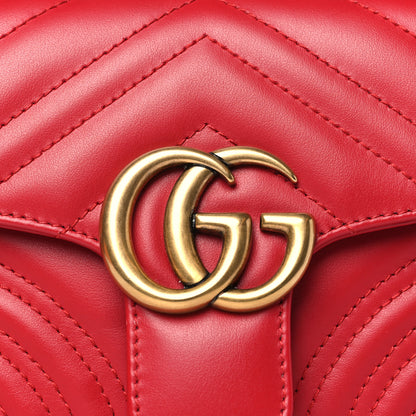 Gucci Calfskin Matelasse Mini GG Marmont Top Handle Shoulder Bag Hibiscus Red 8 of 11
