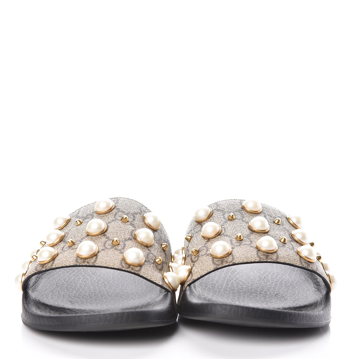 Gucci GG Supreme Monogram Slide Pearls Sandals 39 Beige 2 of 7
