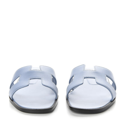 Hermes Calfskin Oran Sandals 37.5 Bleu Bleuet 2 of 10