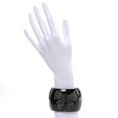 Chanel Resin Crystal CC Bow Wide Cuff Black 2 of 6