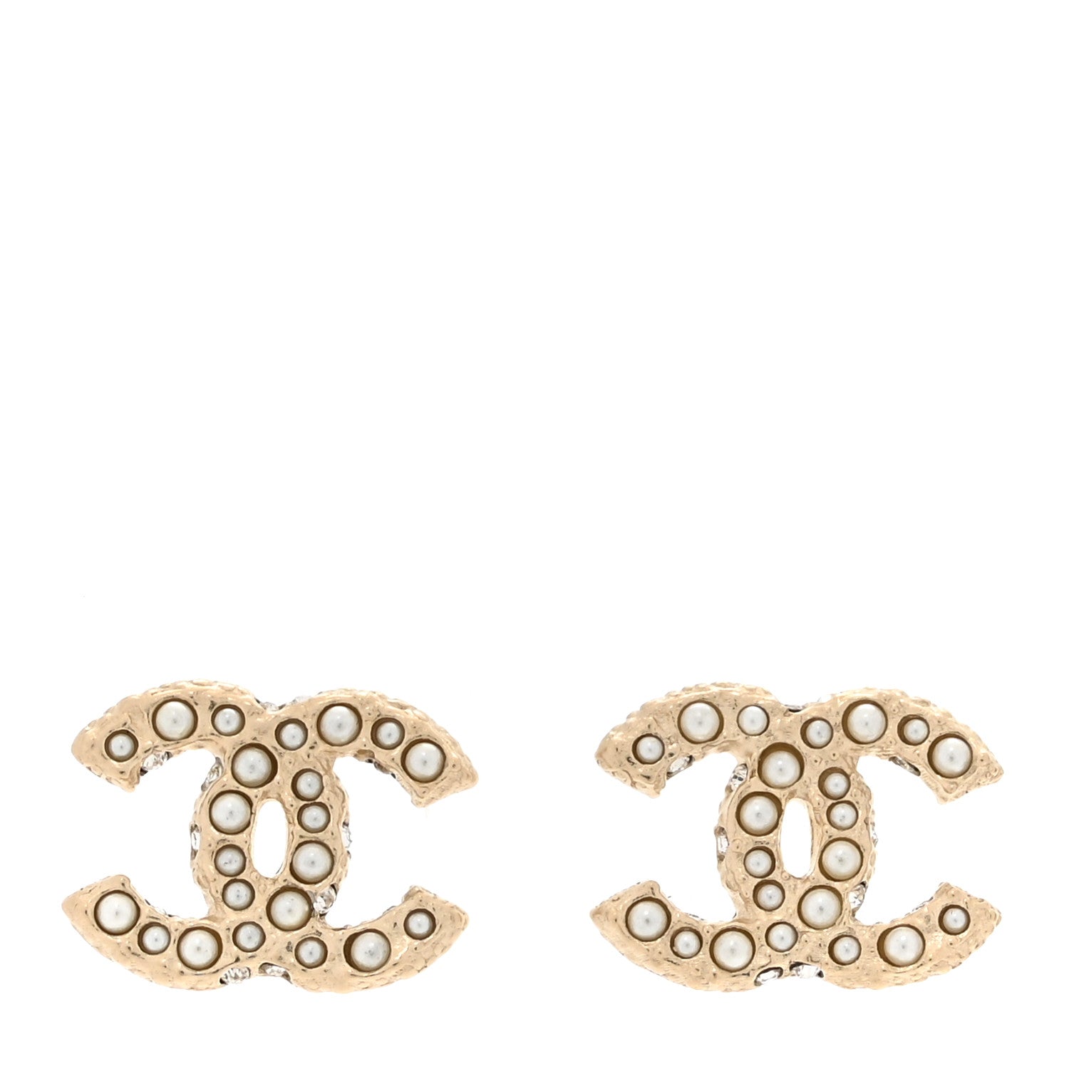 Chanel Pearl Crystal CC Earrings Light Gold 1 of 5