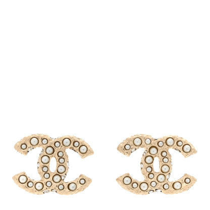 Chanel Pearl Crystal CC Earrings Light Gold 1 of 5