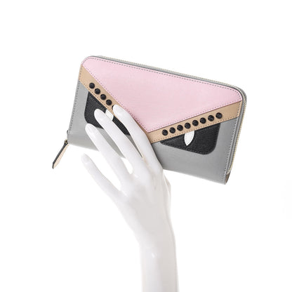 Fendi Vitello Elite Monster Eyes Studded Zip Around Wallet Ghiaccio Black Multicolor 2 of 8