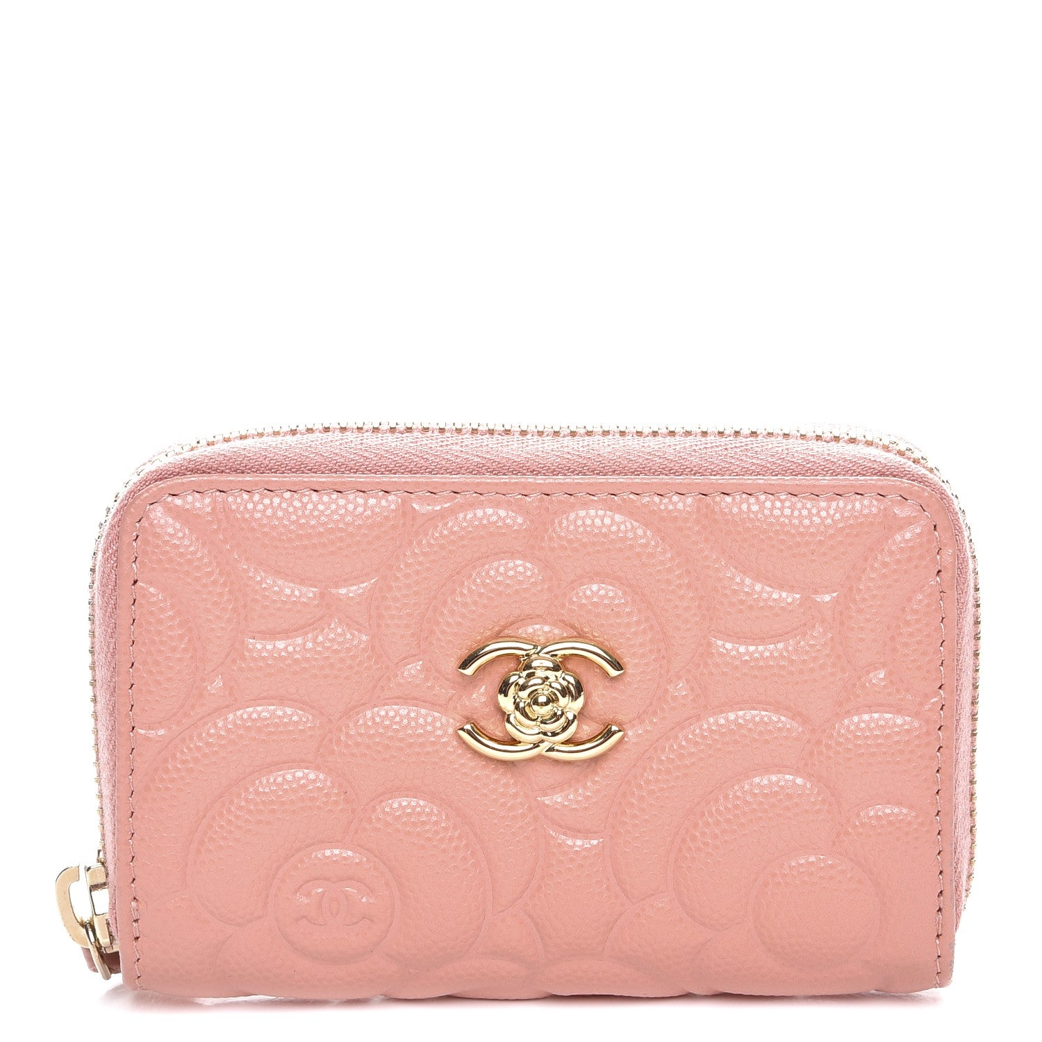 Chanel Caviar Camellia Embossed Zip Coin Purse Pink 1 of 8