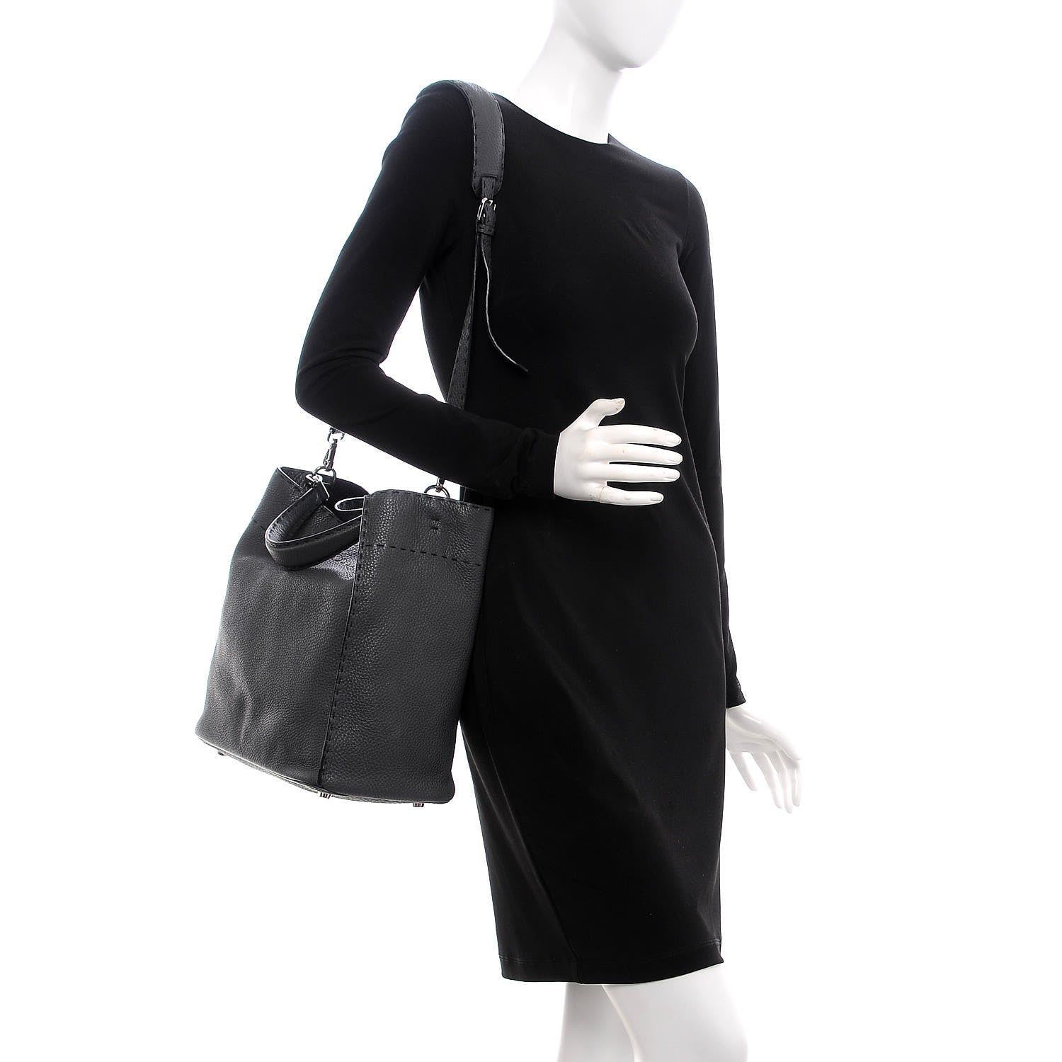 Fendi Cuoio Romano Selleria Large Anna Bucket Bag Asfalto 2 of 7