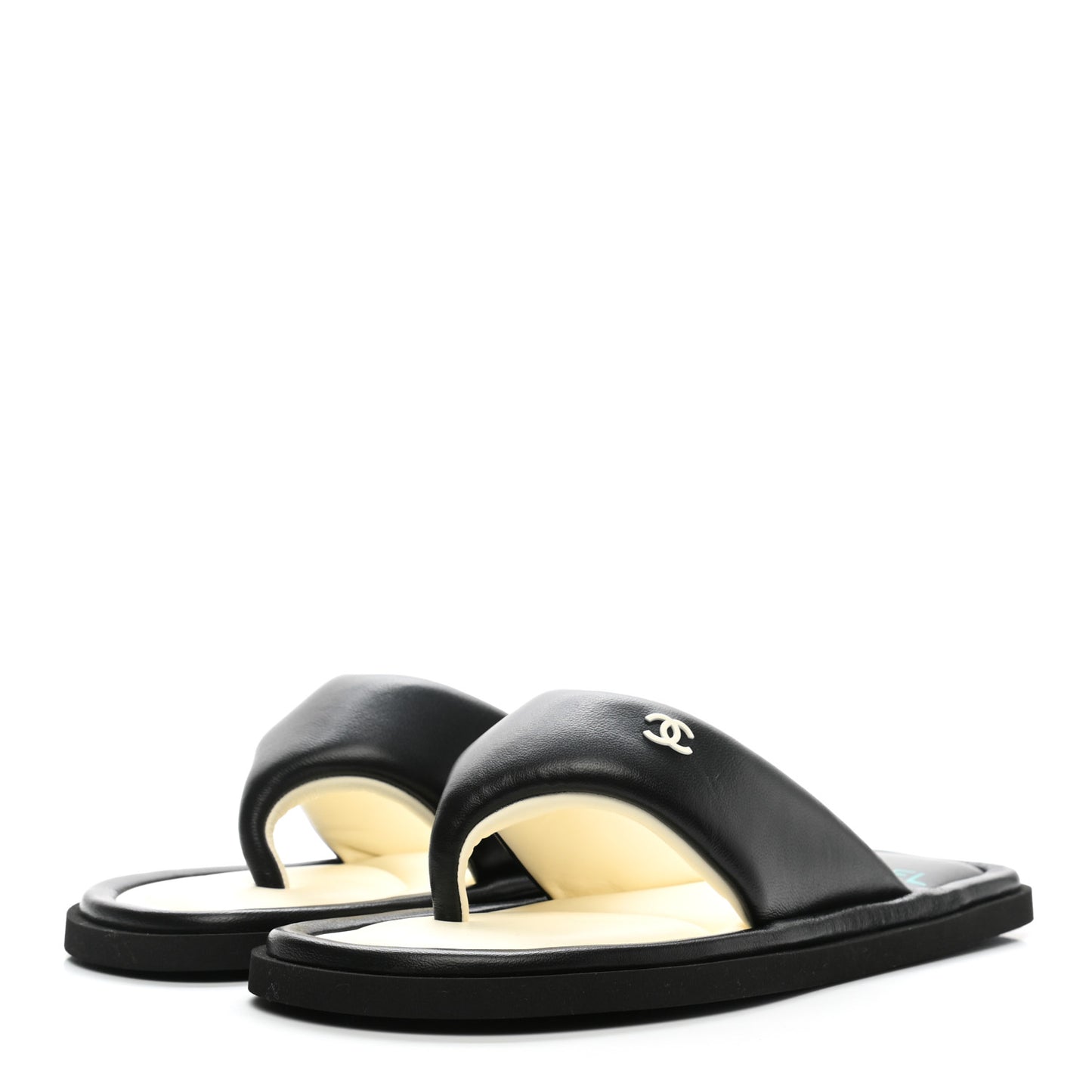 Lambskin Padded Pool Thong Sandals 40 Black