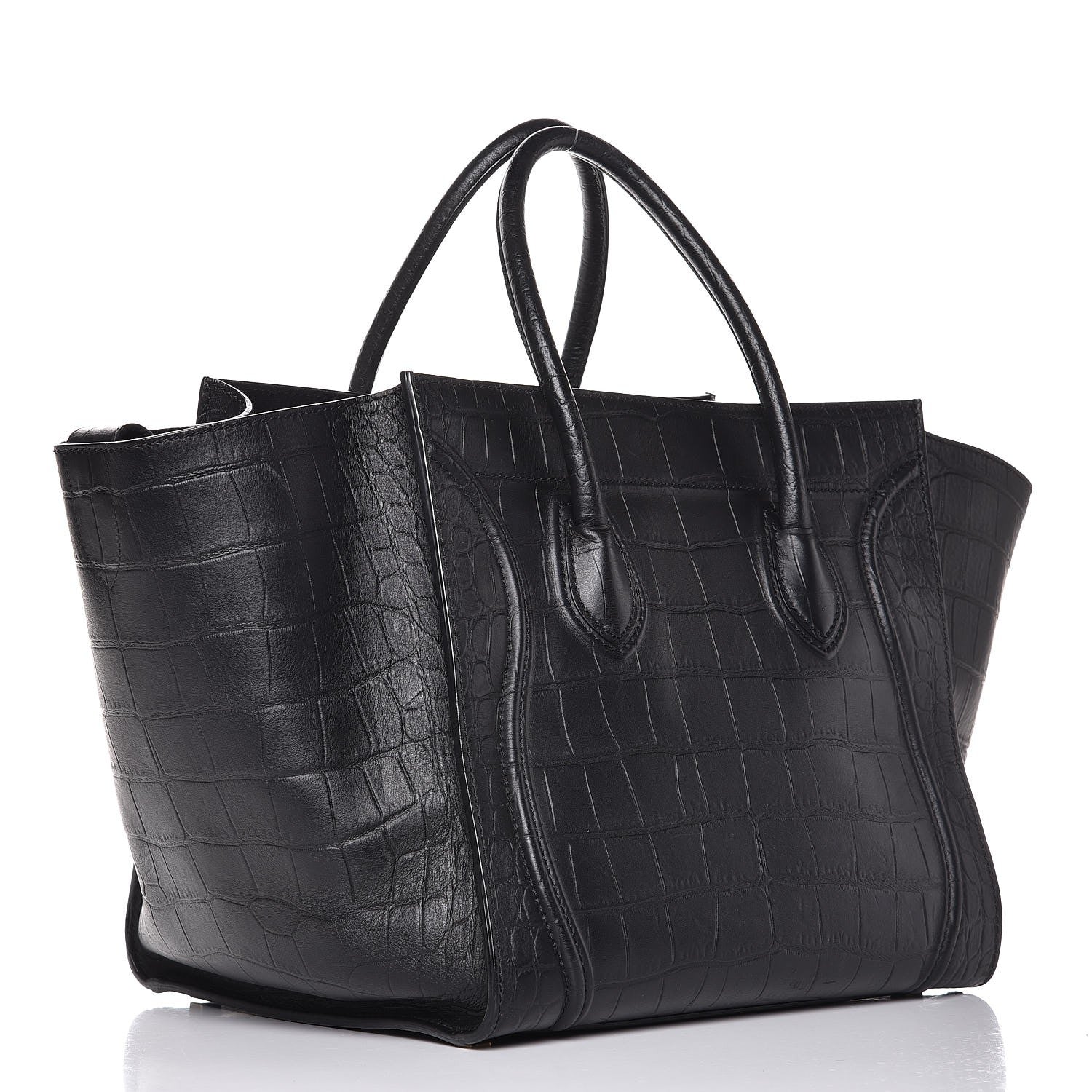 Celine Crocodile Embossed Calfskin Medium Phantom Luggage Black 3 of 10