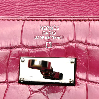 Hermes Shiny Alligator Kelly Longue Wallet Fuchsia 6 of 8