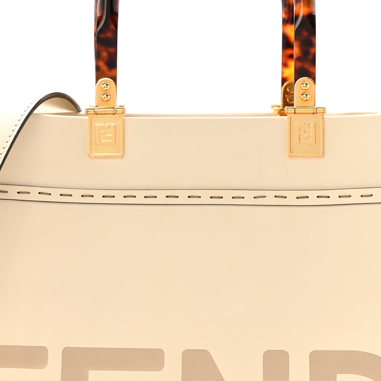 Fendi Vitello King Plexiglass Logo Embossed Medium Fendi Sunshine Shopper Tote White Ice 7 of 15