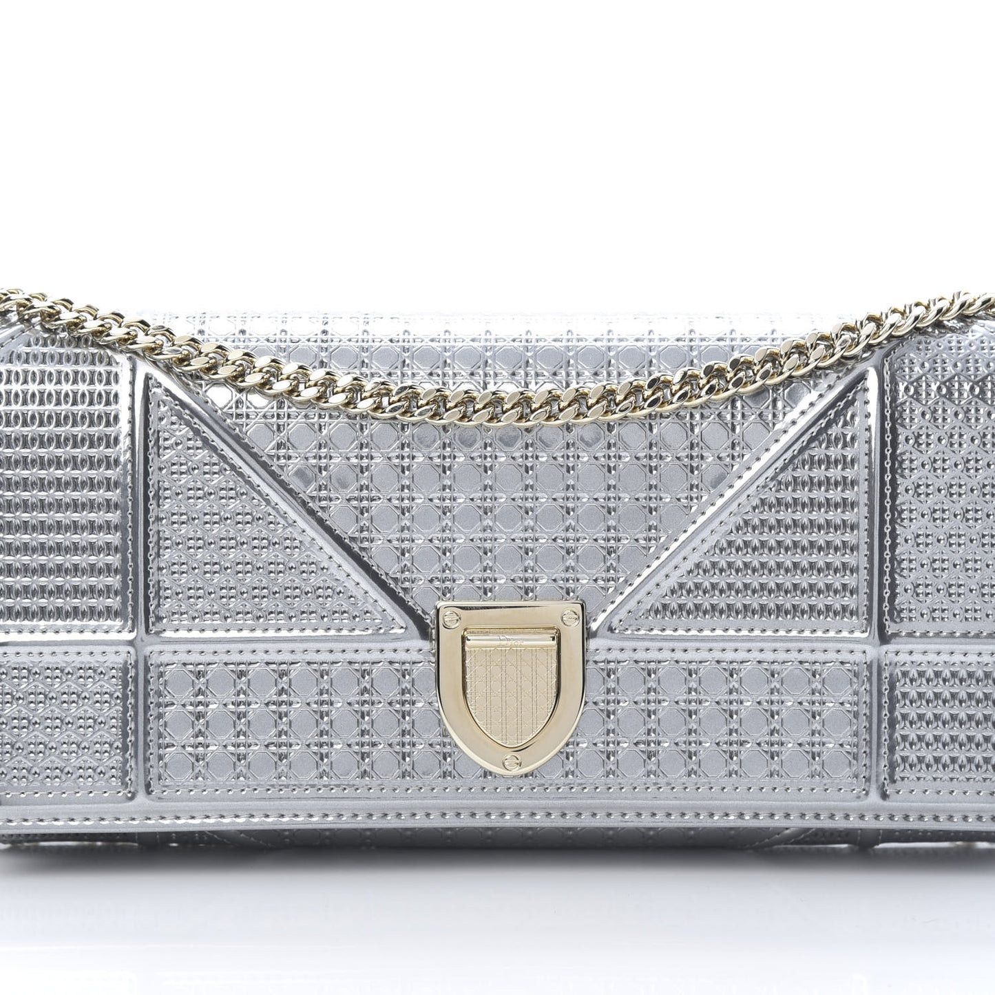Metallic Patent Micro-Cannage Diorama Croisiere Chain Wallet Silver