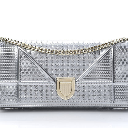 Christian Dior Metallic Patent Micro-Cannage Diorama Croisiere Chain Wallet Silver 8 of 11