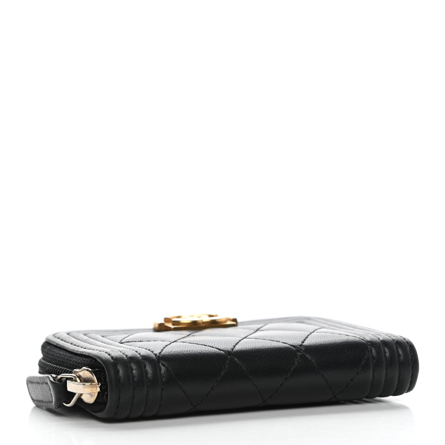 Chanel Lambskin Quilted Zip Around Boy Coin Purse Wallet Black 4 of 9