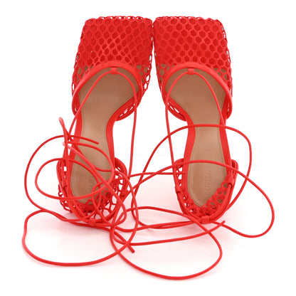 Bottega Veneta Mesh Nappa Stretch Ankle Tie Sandals 36 Tomato 2 of 10