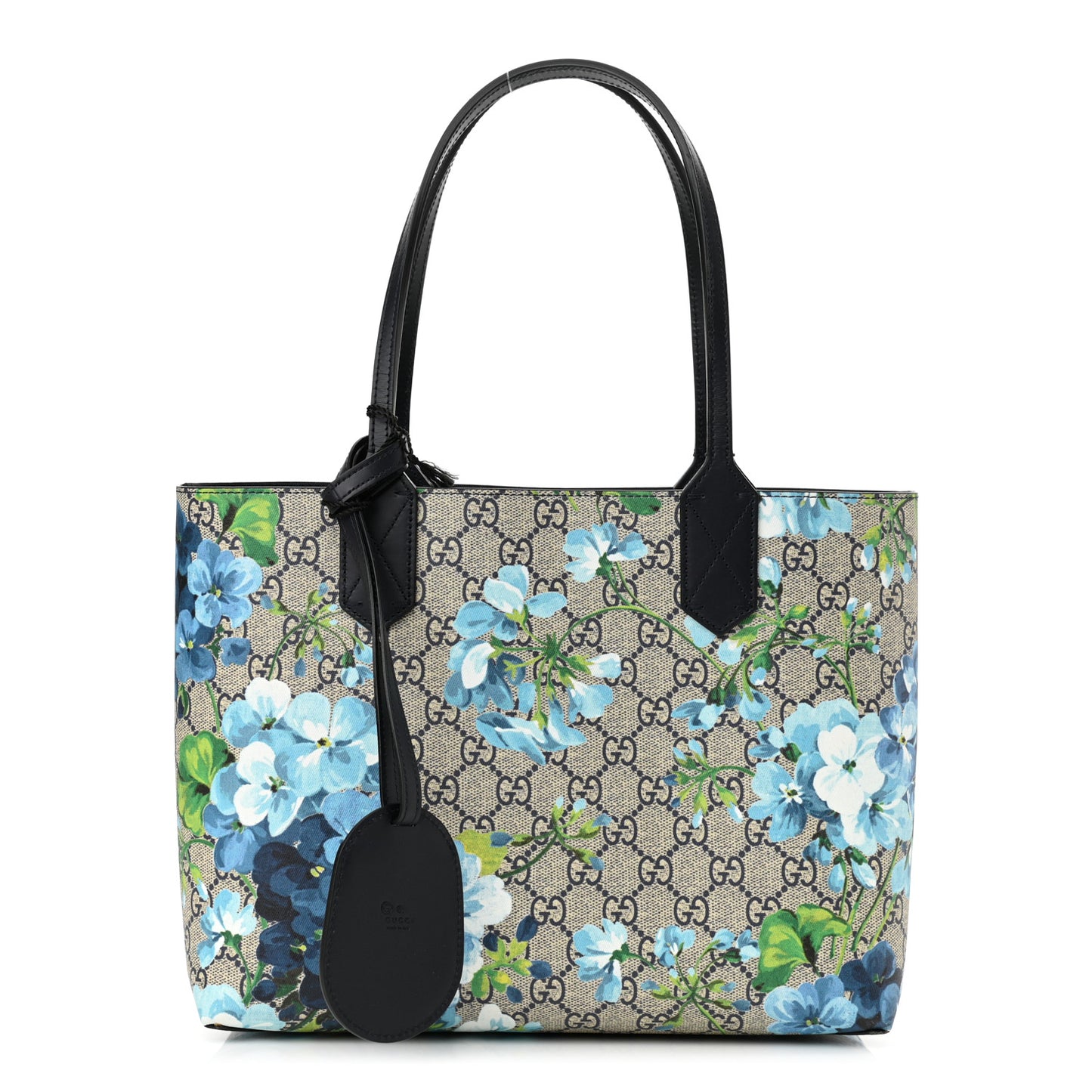 GG Supreme Monogram Blooms Small Reversible Tote Beige Blue Navy