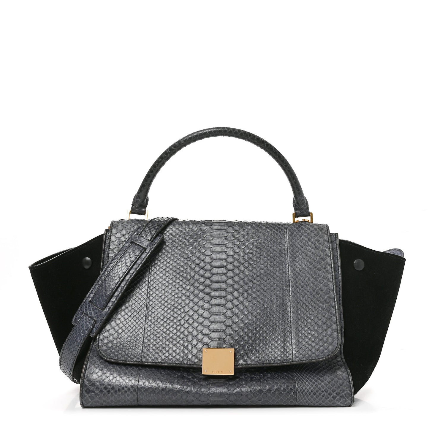 Snakeskin Calfskin Medium Trapeze Blue Black