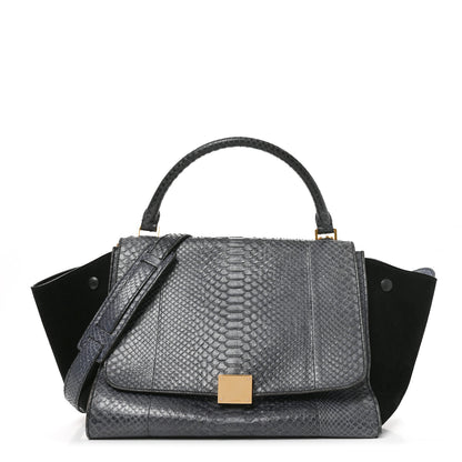Celine Snakeskin Calfskin Medium Trapeze Blue Black 1 of 10