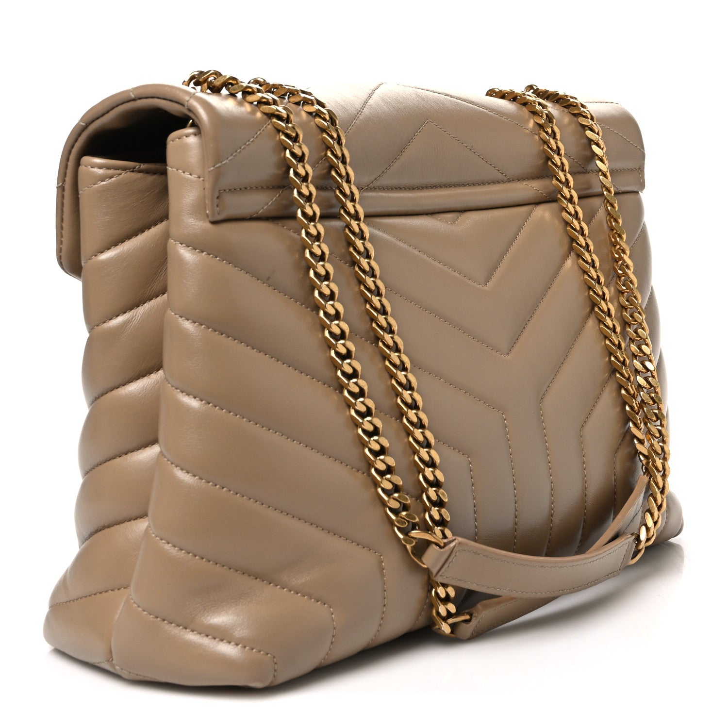 Saint Laurent Calfskin Y Quilted Monogram Medium Loulou Chain Satchel Dark Beige 2 of 9