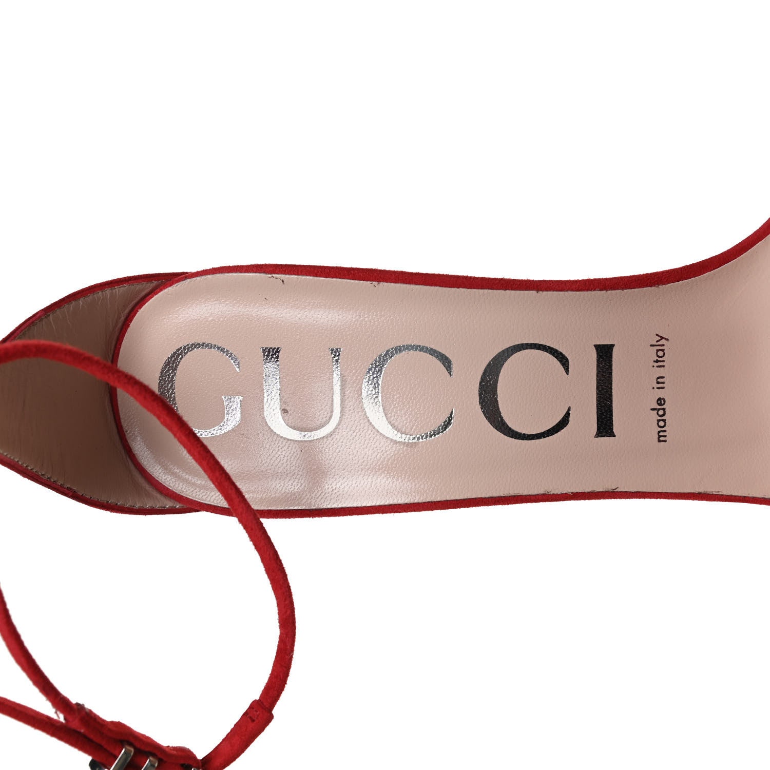 Gucci Kid Scamosciato GG Ankle Strap High Heel Sandals 39 Hibiscus Red 8 of 12