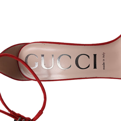 Gucci Kid Scamosciato GG Ankle Strap High Heel Sandals 39 Hibiscus Red 8 of 12