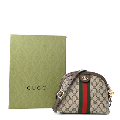 Gucci GG Supreme Monogram Textured Dollar Calfskin Web Small Ophidia Dome Shoulder Bag Beige Ebony New Acero 10 of 10
