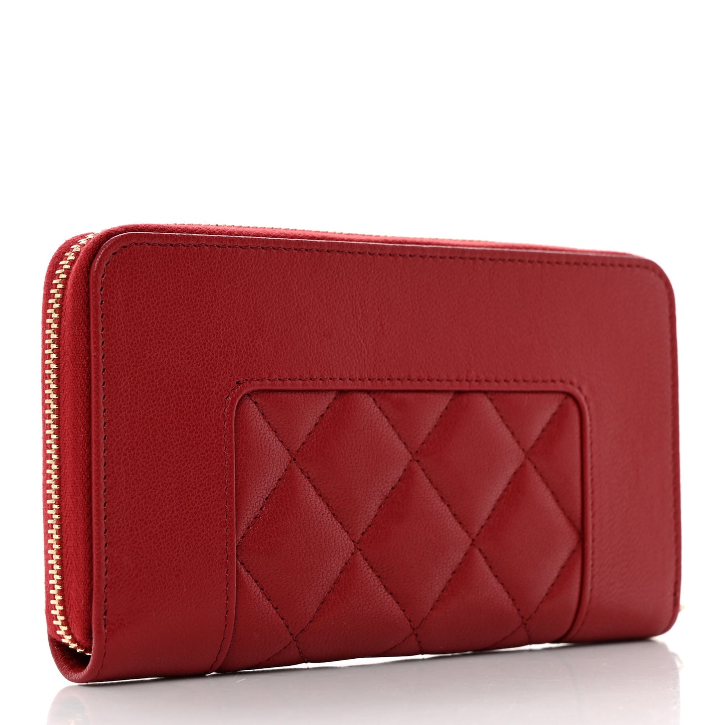 Sheepskin Quilted Medium Mademoiselle Vintage Zip Around Wallet Red