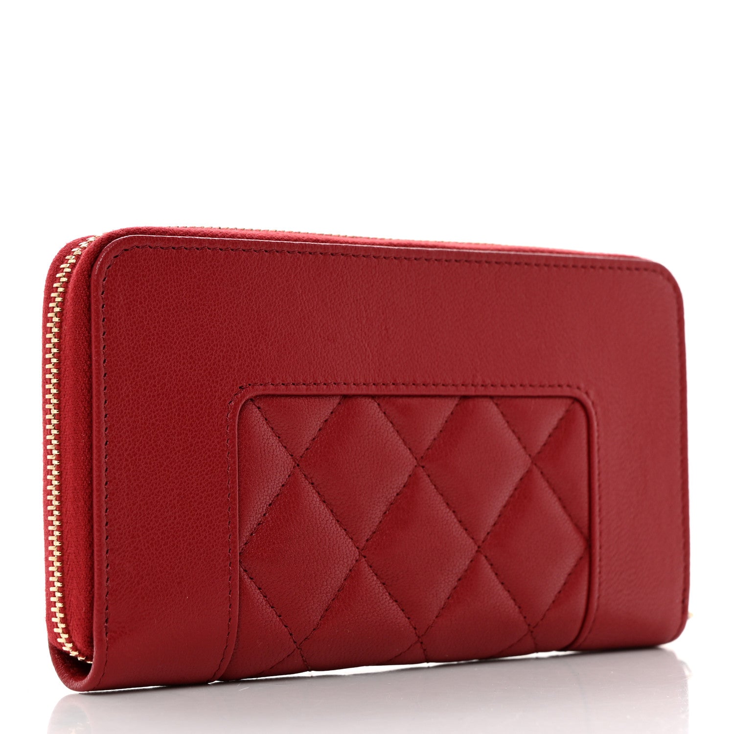 Chanel Sheepskin Quilted Medium Mademoiselle Vintage Zip Around Wallet Red 3 of 8
