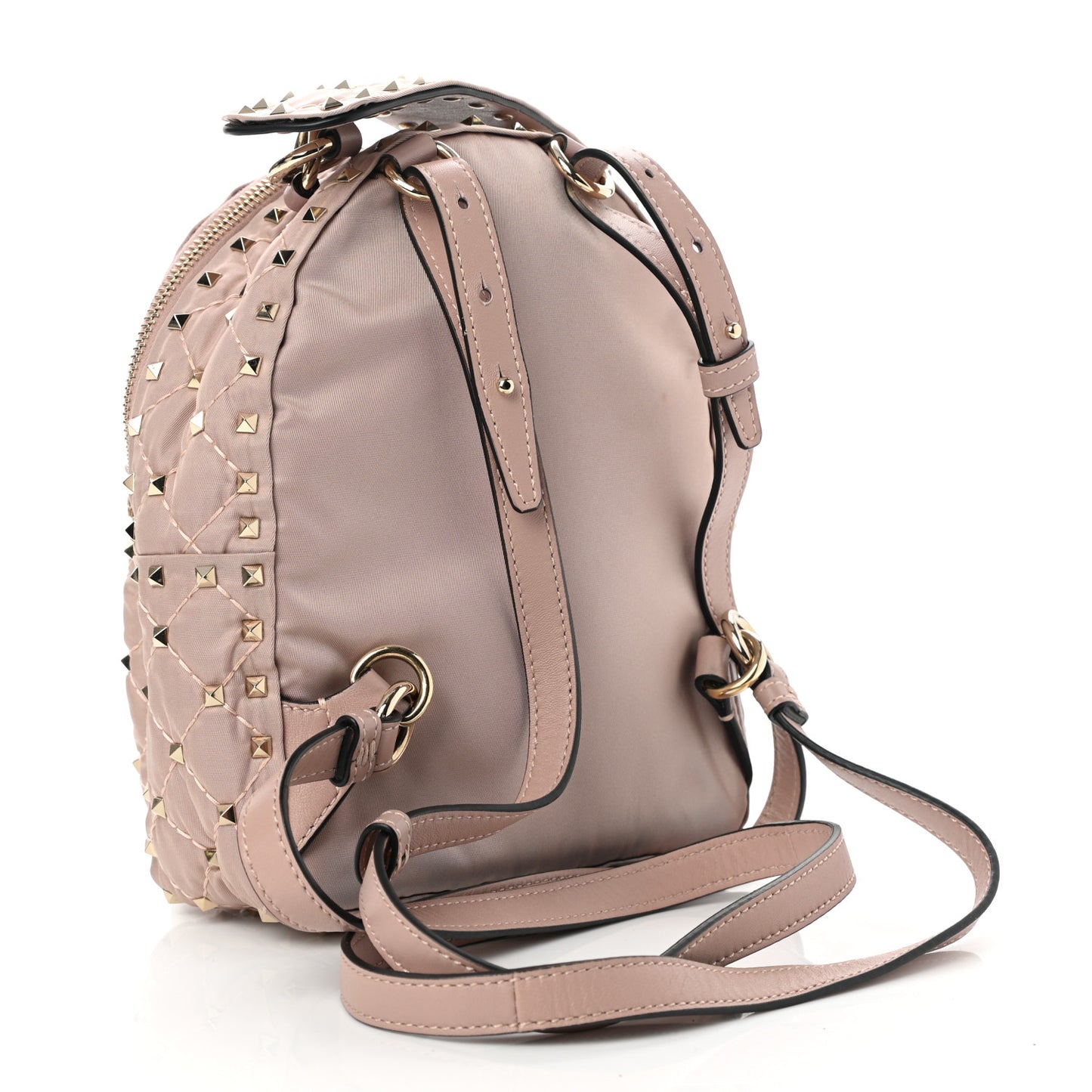 Nylon Quilted Mini Rockstud Spike Backpack Dusty Rose
