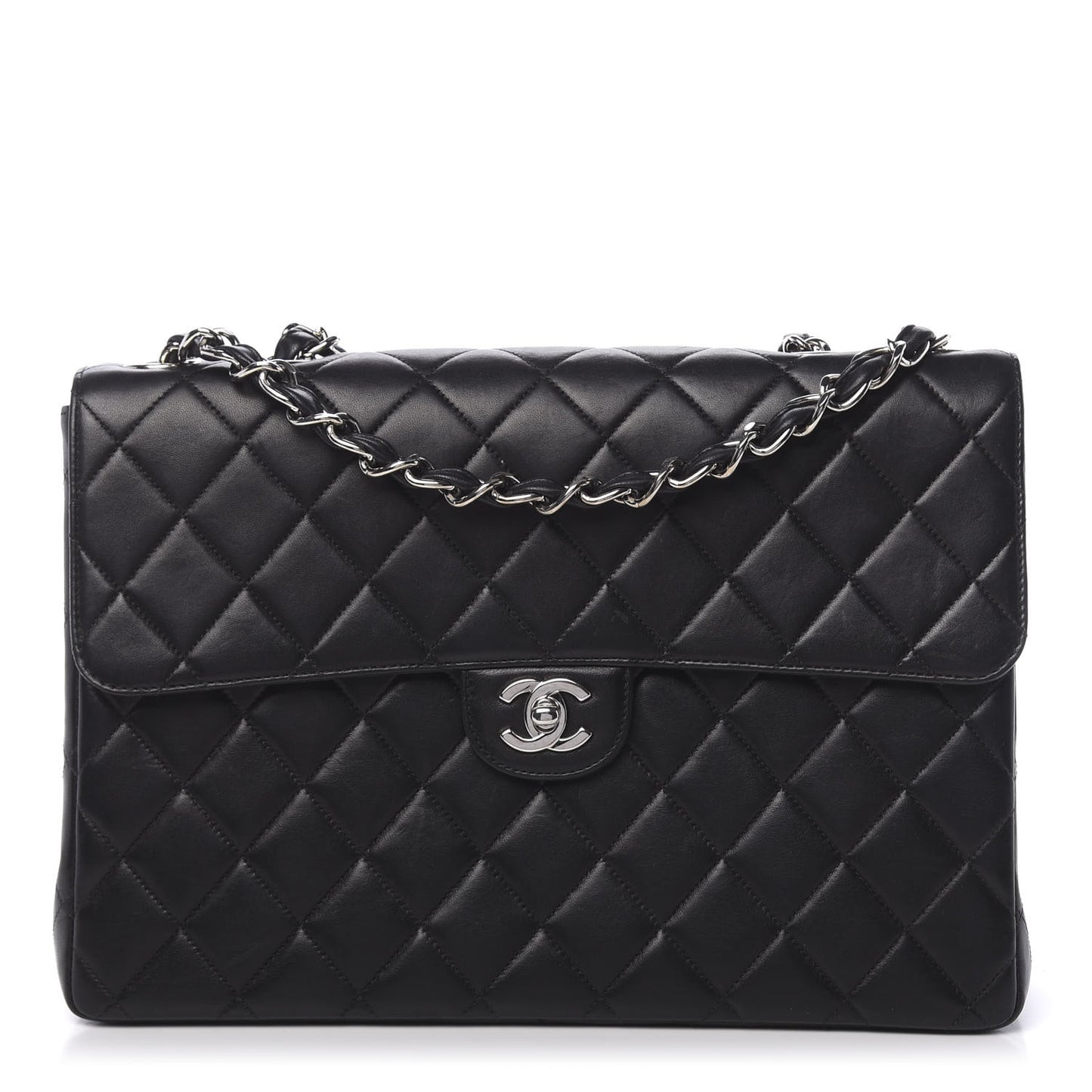 Lambskin Quilted Jumbo Single Flap Black