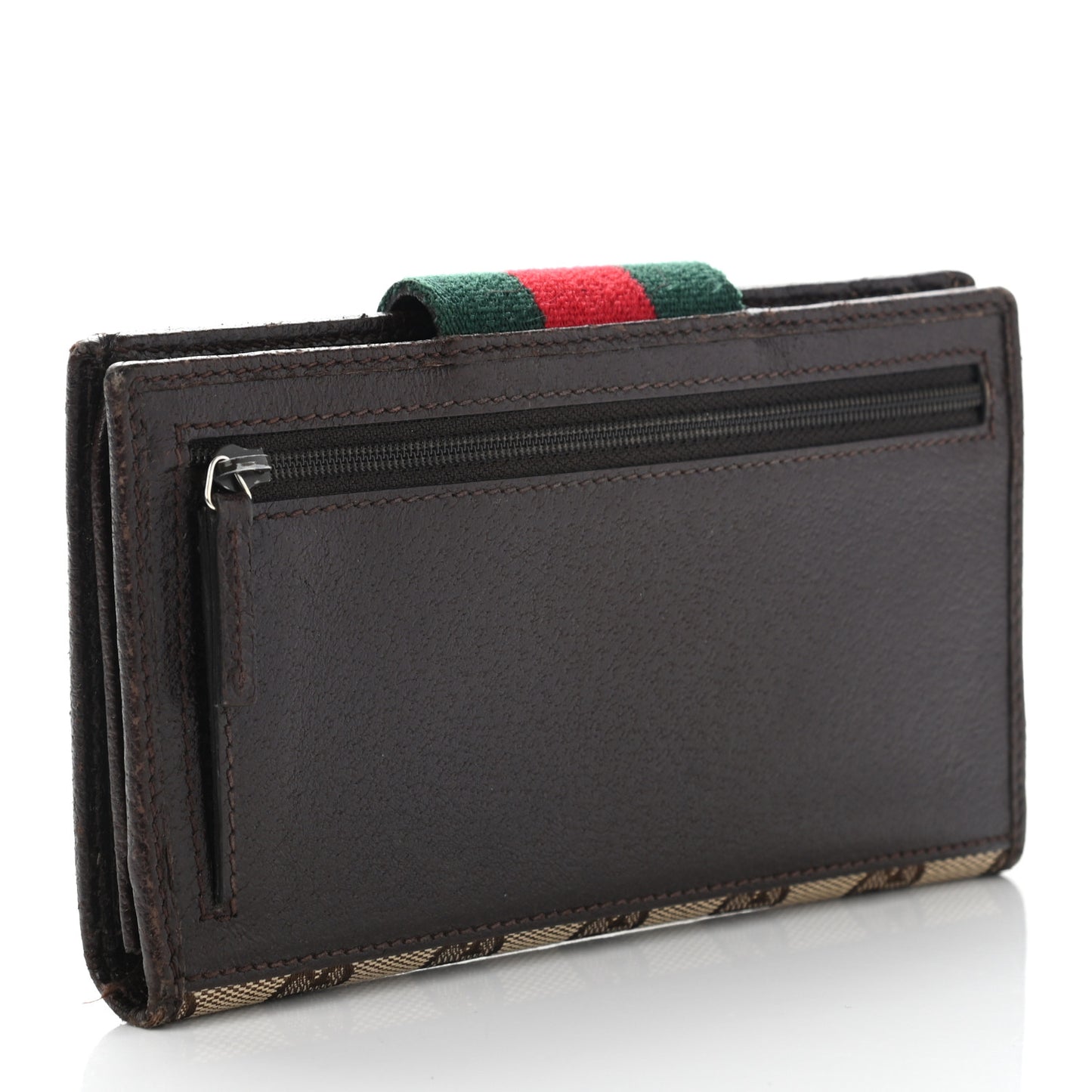 Monogram Calfskin Ladies Web Continental Wallet Beige Ebony Cocoa