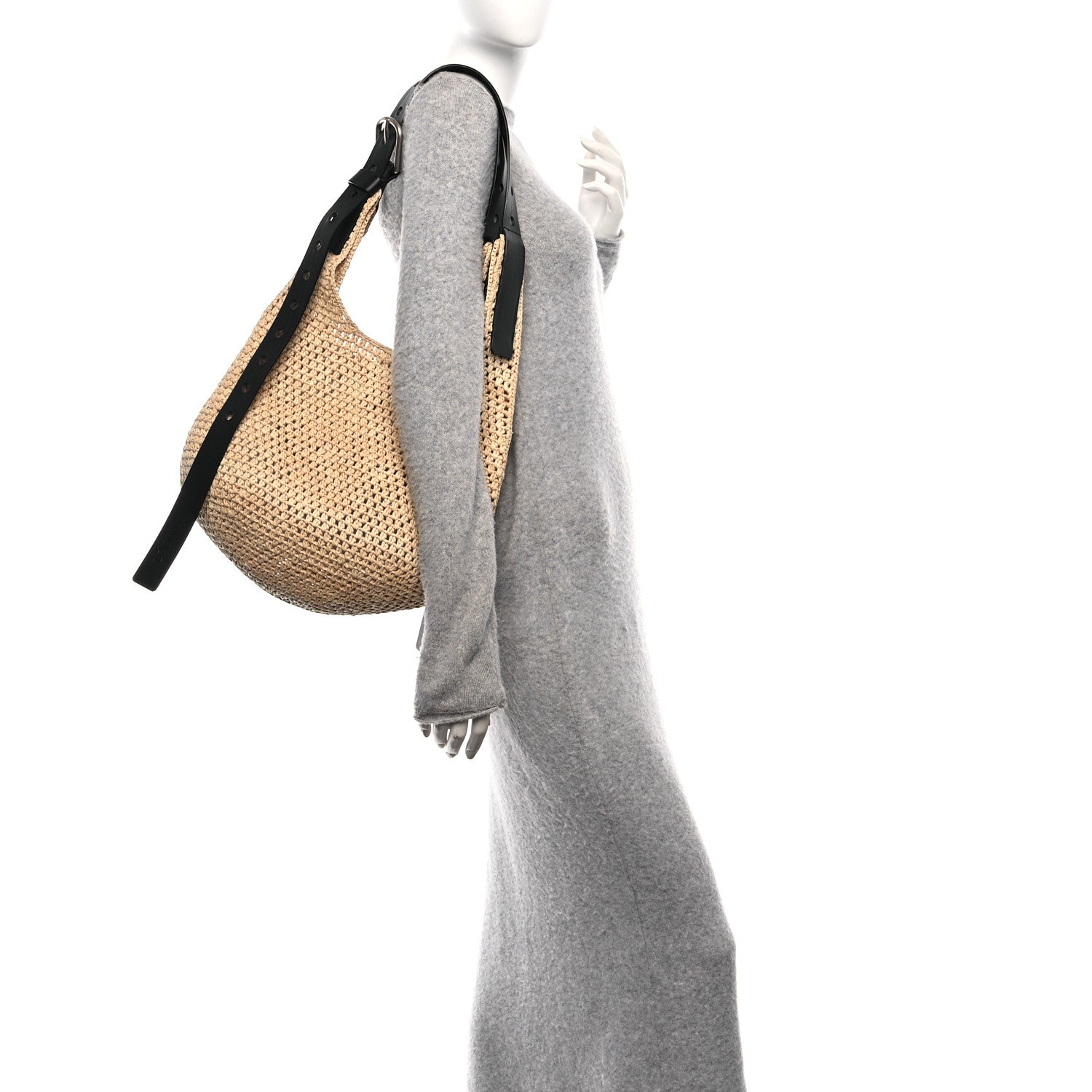 Loewe Raffia Paula’s Ibiza Punch Hole Hobo Bag Natural Black 2 of 9