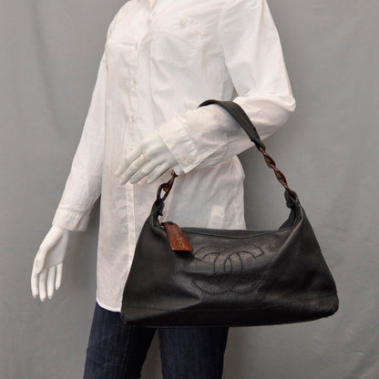 Chanel Caviar CC Wood Chain Hobo Black 2 of 9
