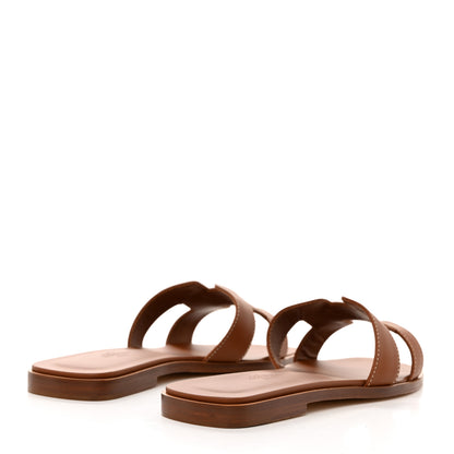 Hermes Box Calfskin Oran Sandals 37.5 Gold 4 of 8