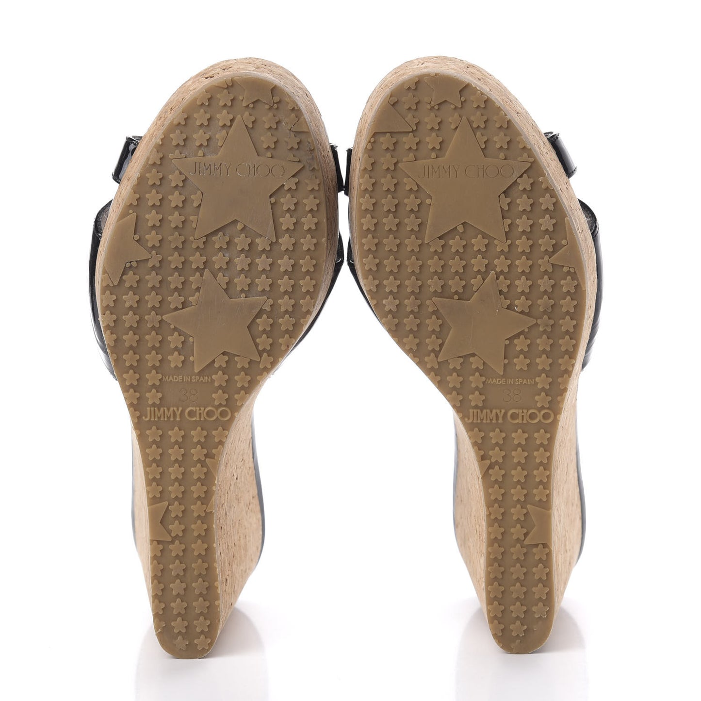 Patent Calfskin Perfume Cork Wedge Sandals 38 Black