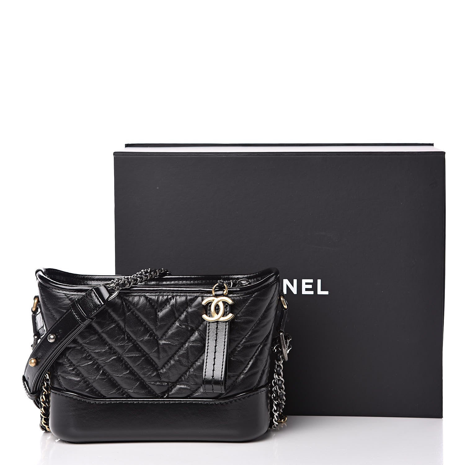 Chanel Aged Calfskin Chevron Quilted Small Gabrielle Hobo Black 10 of 10
