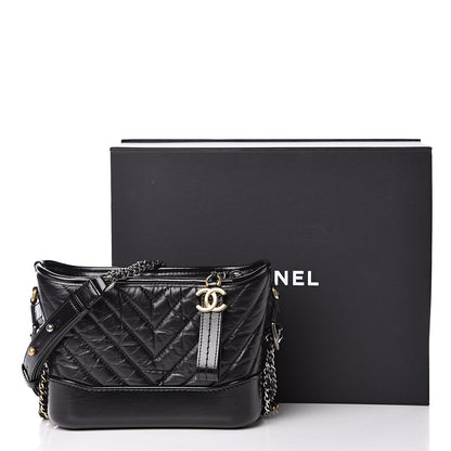 Chanel Aged Calfskin Chevron Quilted Small Gabrielle Hobo Black 10 of 10