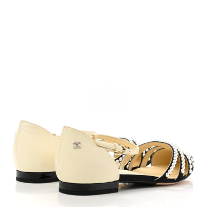 Chanel Lambskin Grosgrain Pearl Slingbacks 39.5 White Black 4 of 8