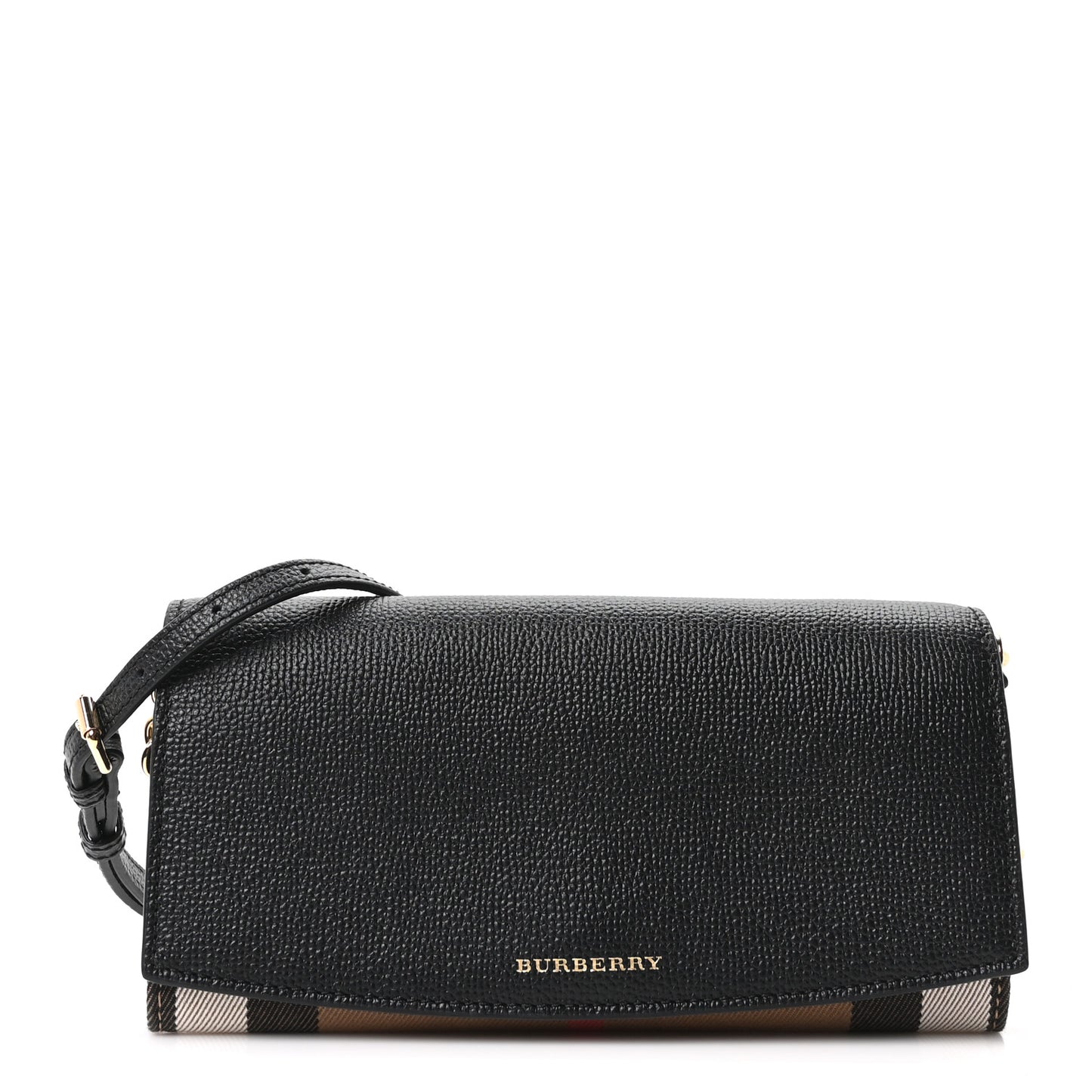 Grainy Calfskin House Check Henley Wallet On Chain Black