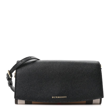 Burberry Grainy Calfskin House Check Henley Wallet On Chain Black 1 of 10