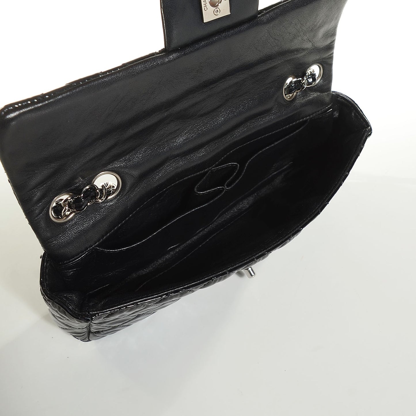 Patent Quilted East West Flap Black