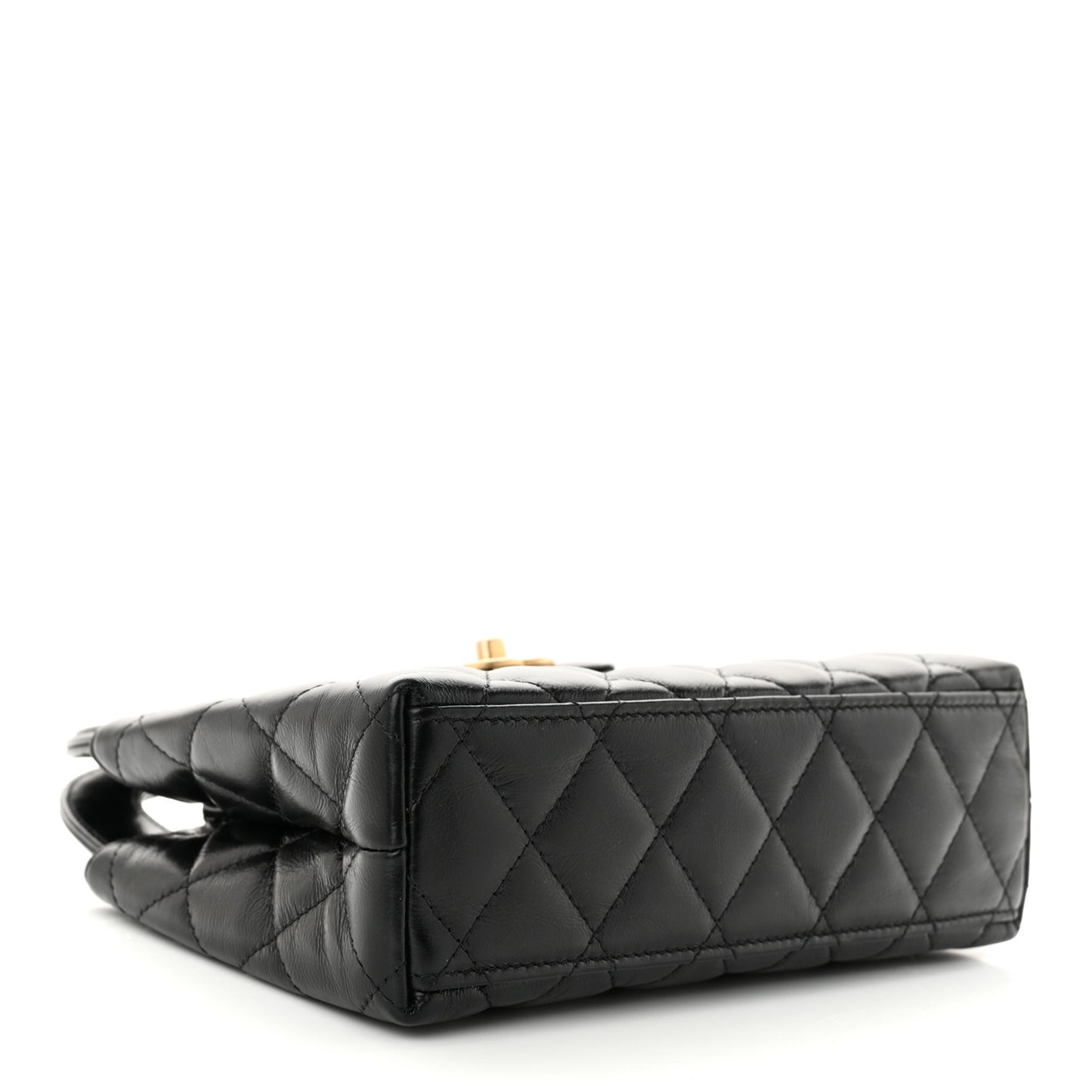 Shiny Aged Calfskin Quilted Nano Kelly Shopper Black
