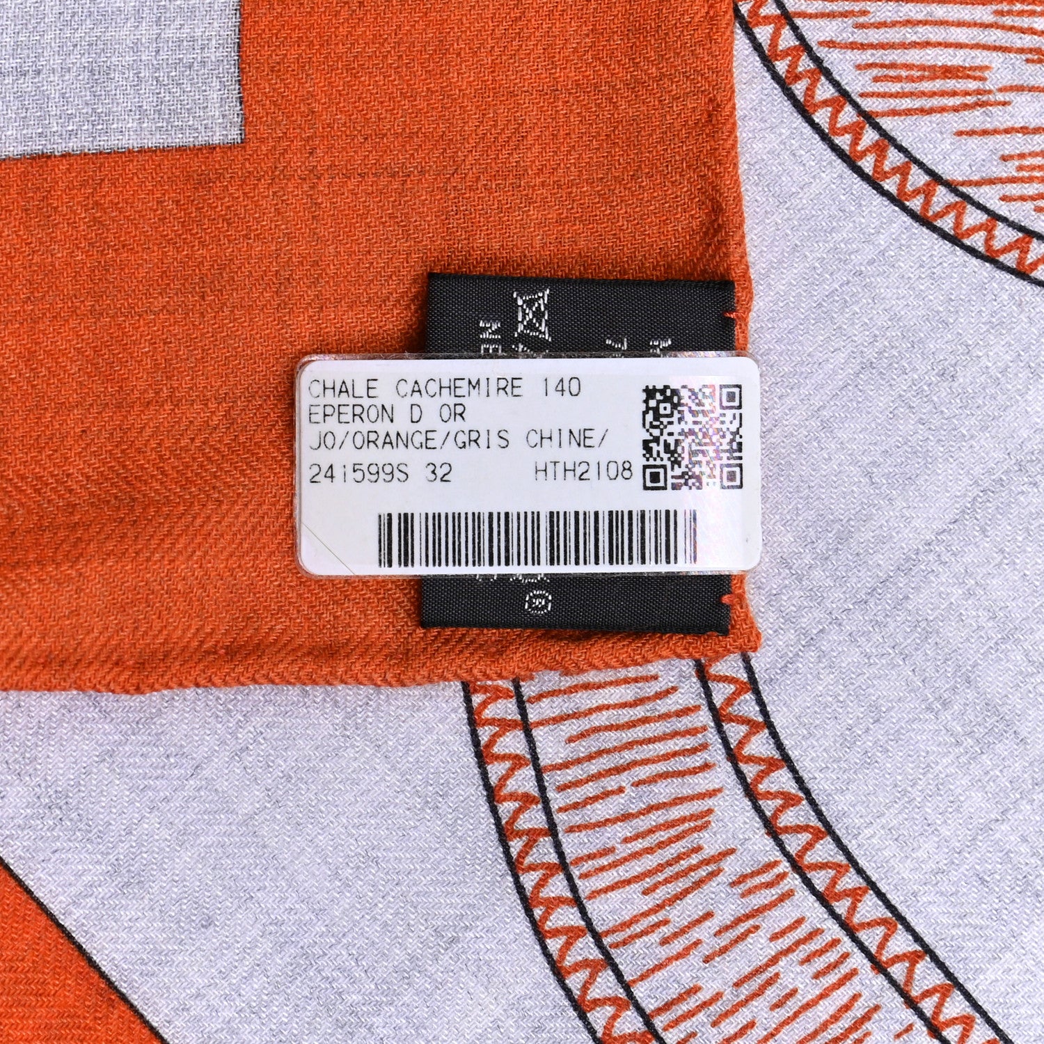 Hermes Cashmere Silk Eperon D'Or Shawl 140 Orange Gris Chine 5 of 5
