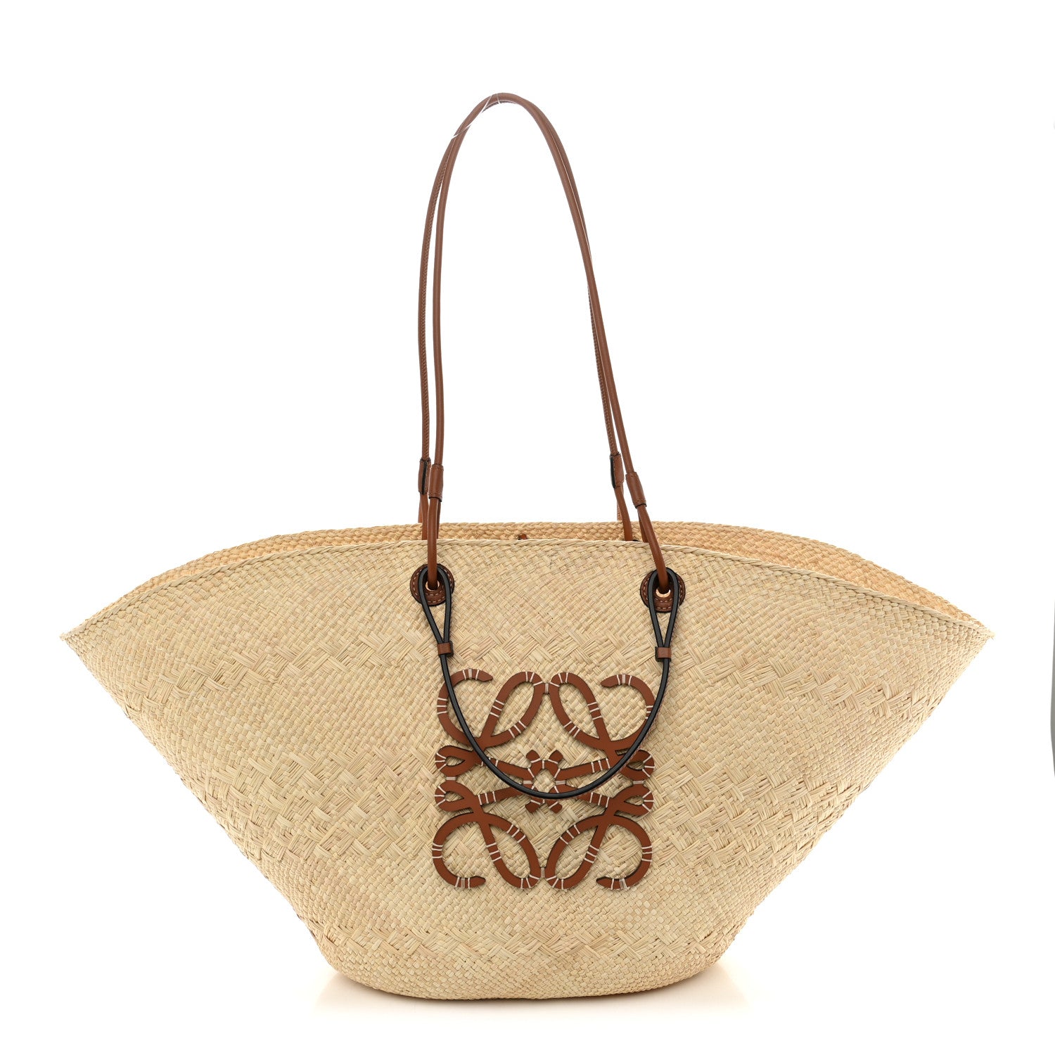 Loewe Calfskin Raffia Paulas Ibiza Large Anagram Basket Tote Bag Natural Tan 1 of 10