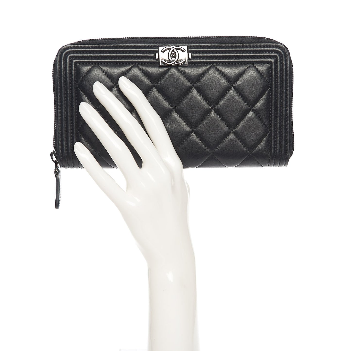Lambskin Quilted Boy Zip Around Wallet Black